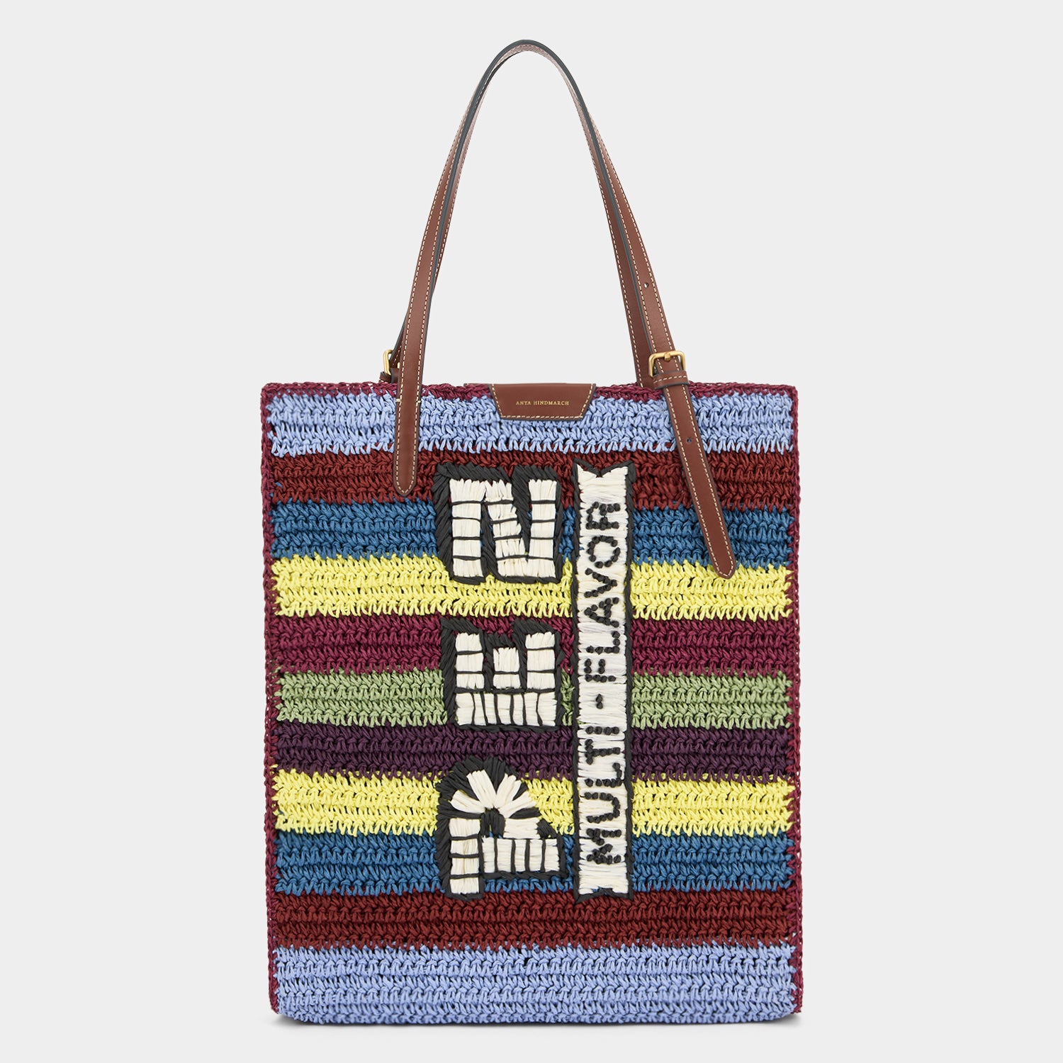 Multicoloured raffia Pez tote bag by Anya Hindmarch