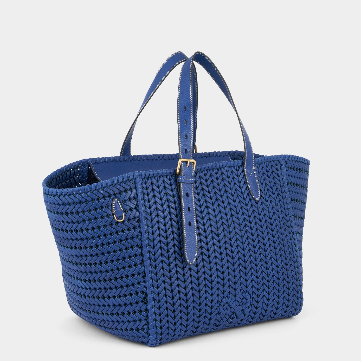 Blue leather stitch tote bag by Anya Hindmarch