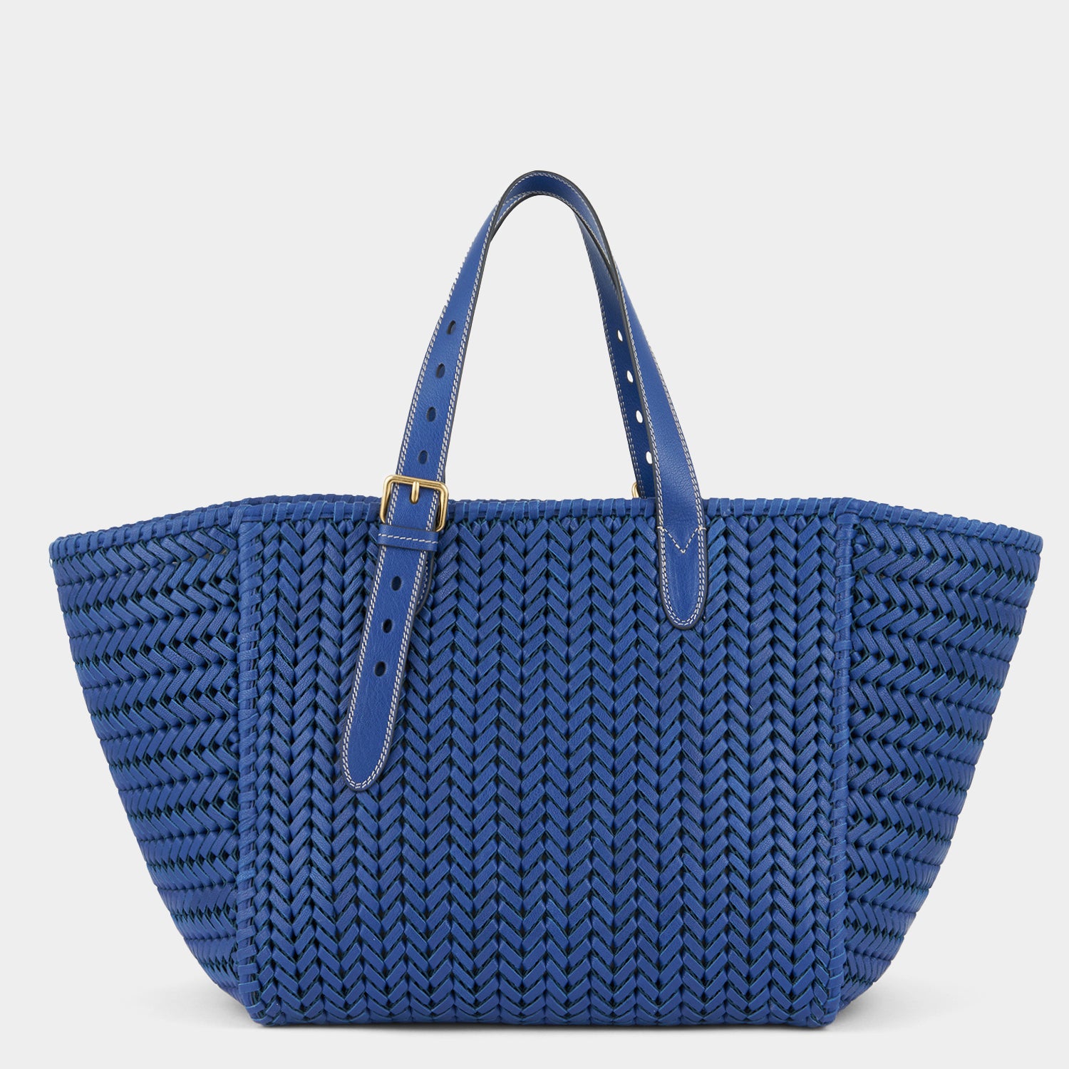 Blue leather stitch tote bag by Anya Hindmarch