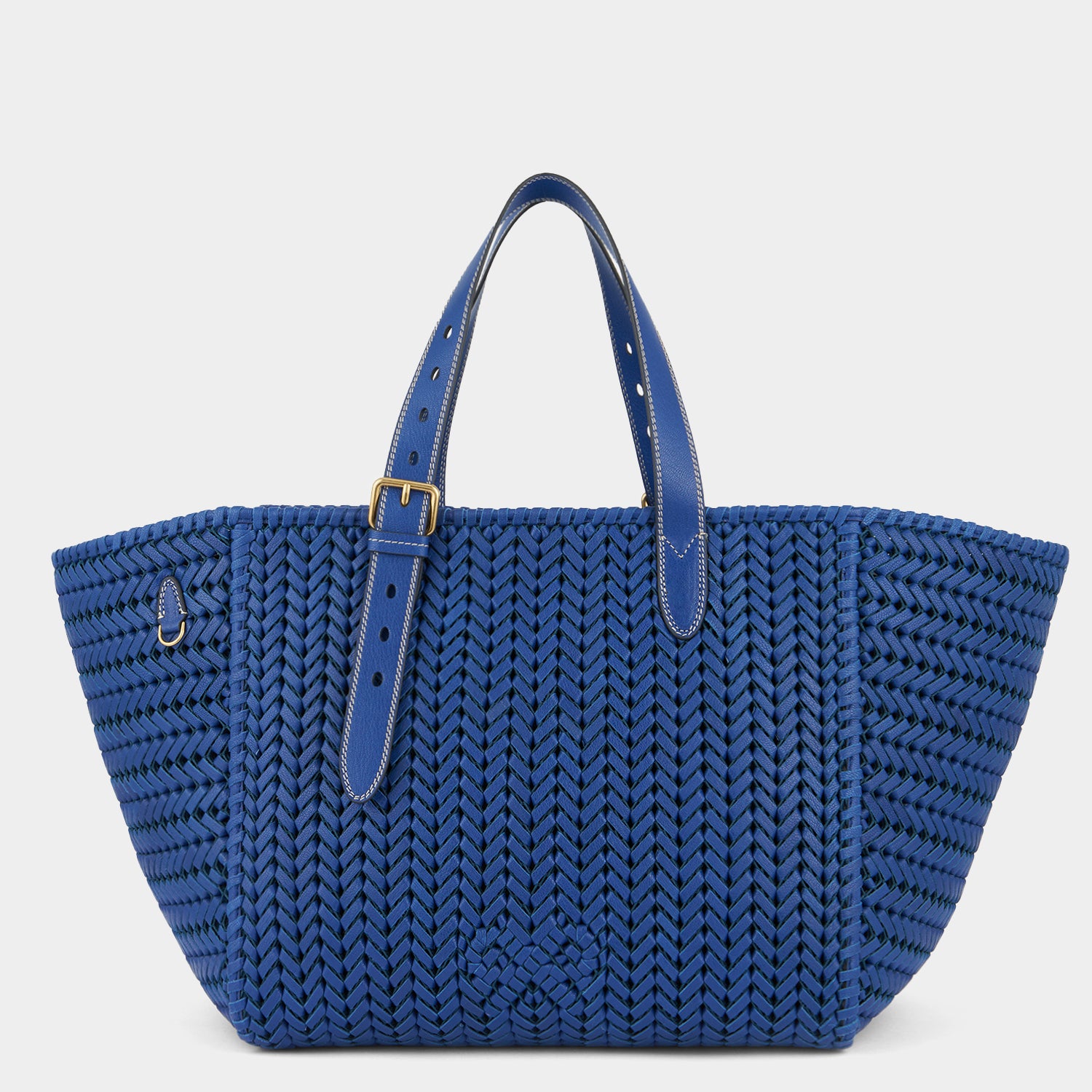 Blue leather stitch tote bag by Anya Hindmarch