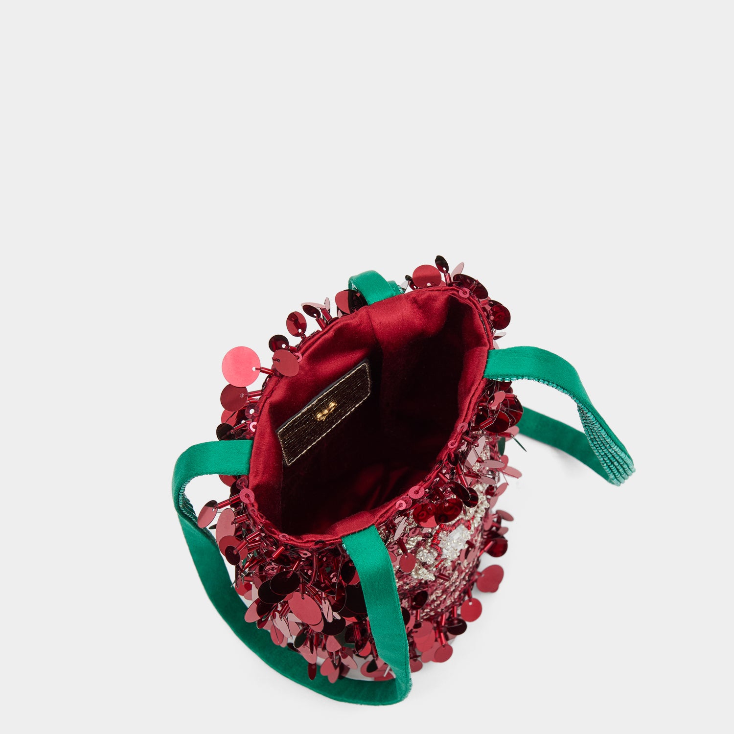 Anya Brands Flying Goose Sriracha Mini Bucket Bag -

          
            Satin/Sequins in Oxblood Red -
          

          Anya Hindmarch UK
