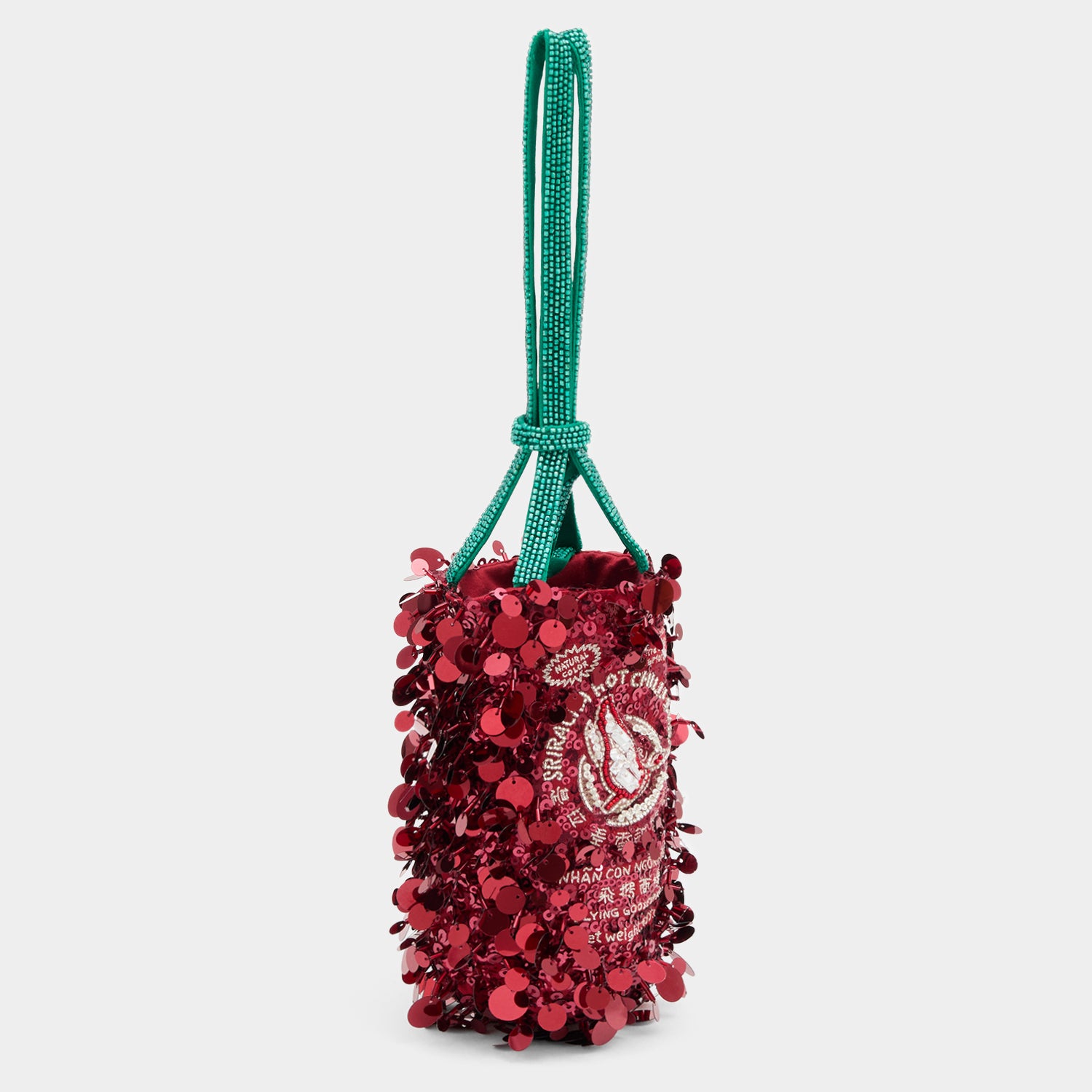 Anya Brands Flying Goose Sriracha Mini Bucket Bag -

          
            Satin/Sequins in Oxblood Red -
          

          Anya Hindmarch UK
