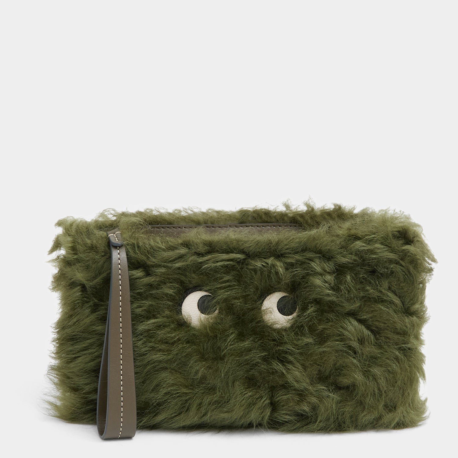 Shearling Eyes Clutch -

          
            Shearling/Smooth Leather in Khaki Green -
          

          Anya Hindmarch UK
