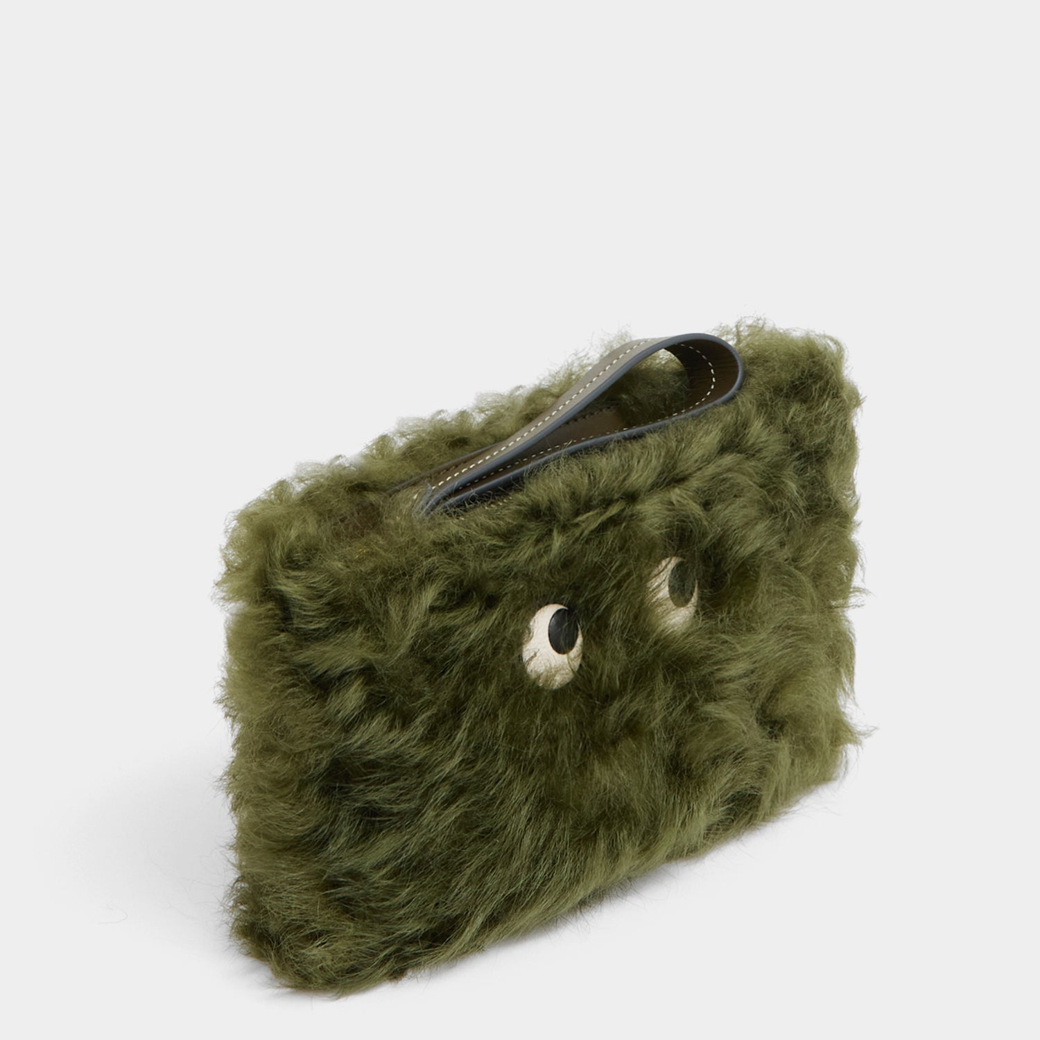 Shearling Eyes Clutch -

          
            Shearling/Smooth Leather in Khaki Green -
          

          Anya Hindmarch UK
