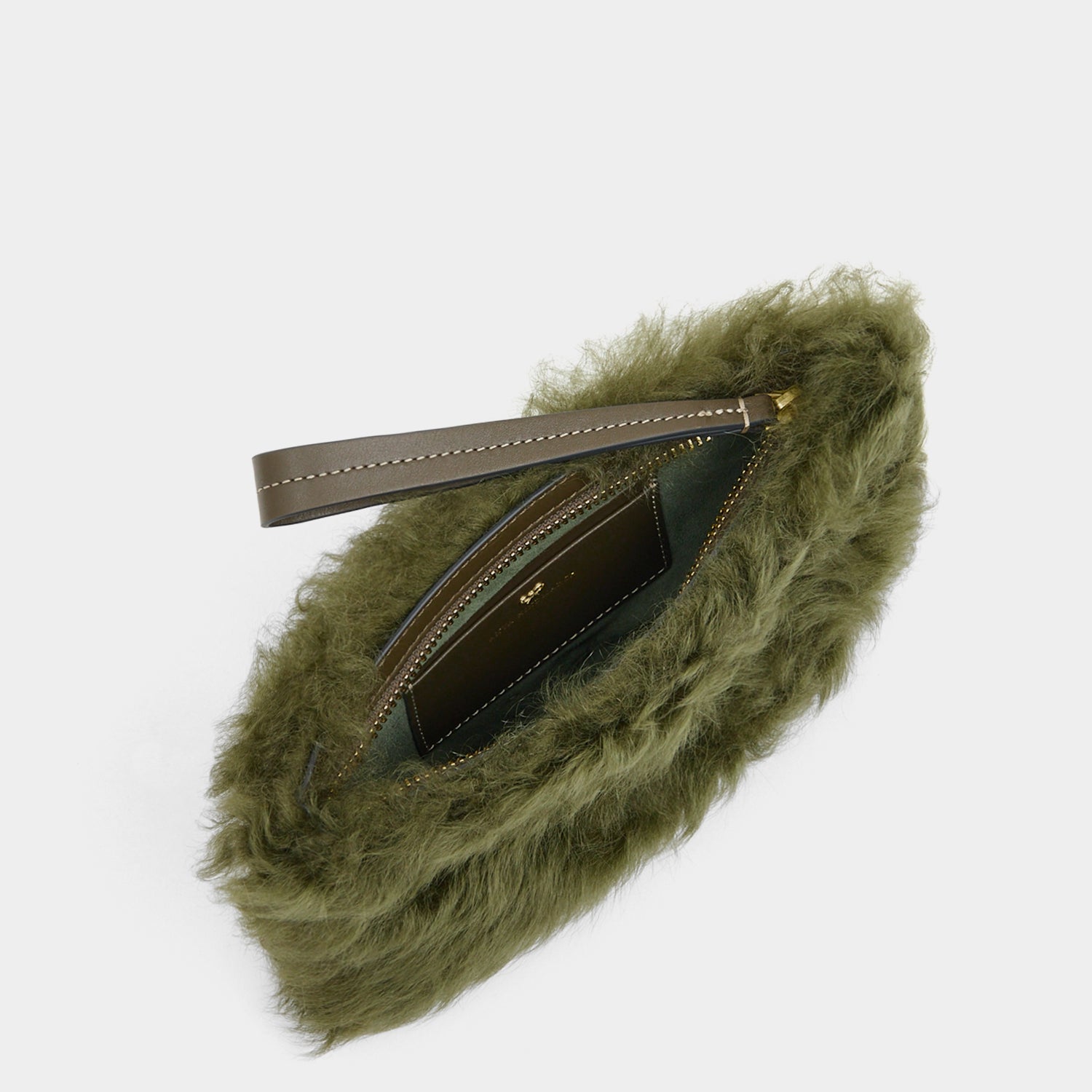 Shearling Eyes Clutch -

          
            Shearling/Smooth Leather in Khaki Green -
          

          Anya Hindmarch UK
