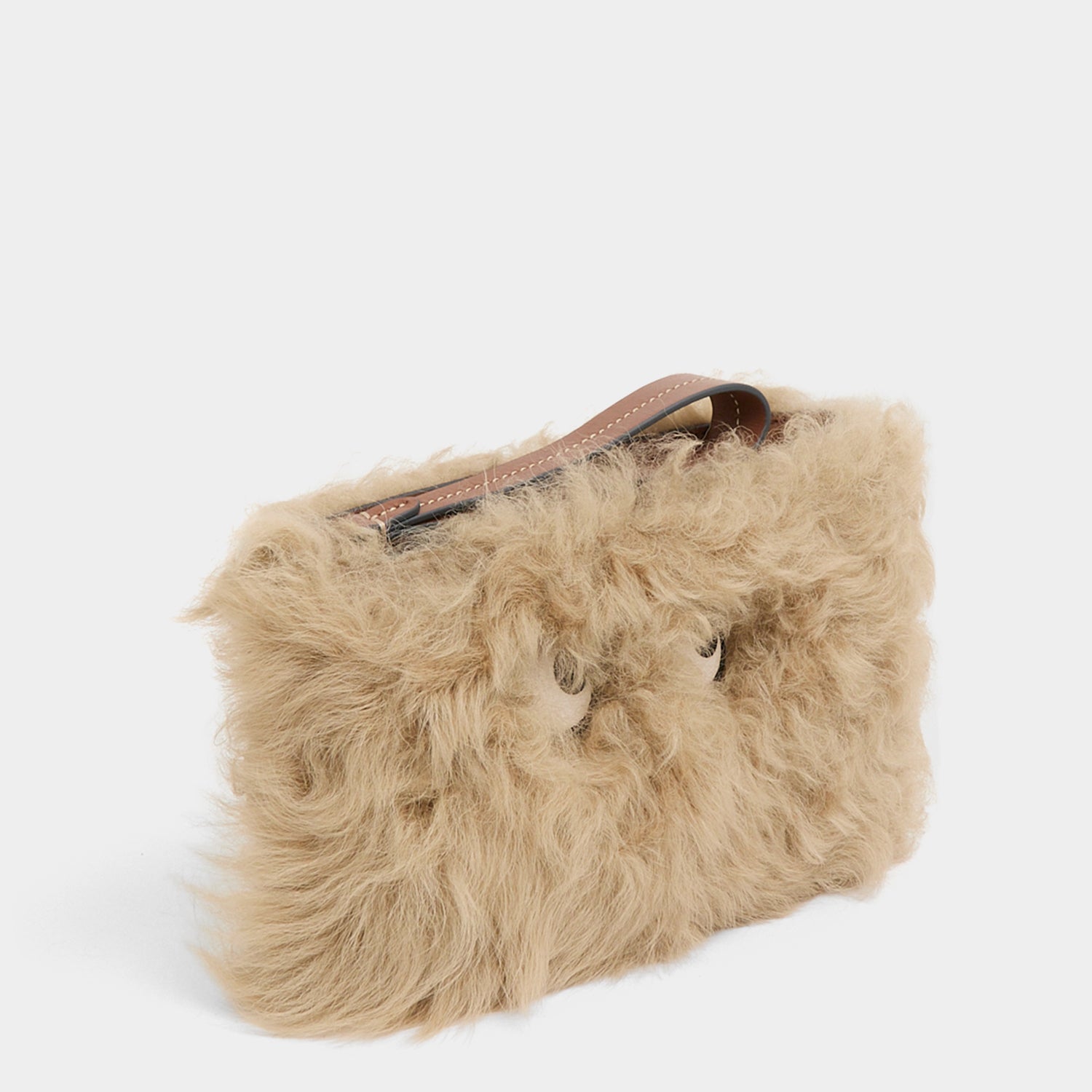 Shearling Eyes Clutch -

          
            Shearling/Smooth Leather leather in Taupe -
          

          Anya Hindmarch UK
