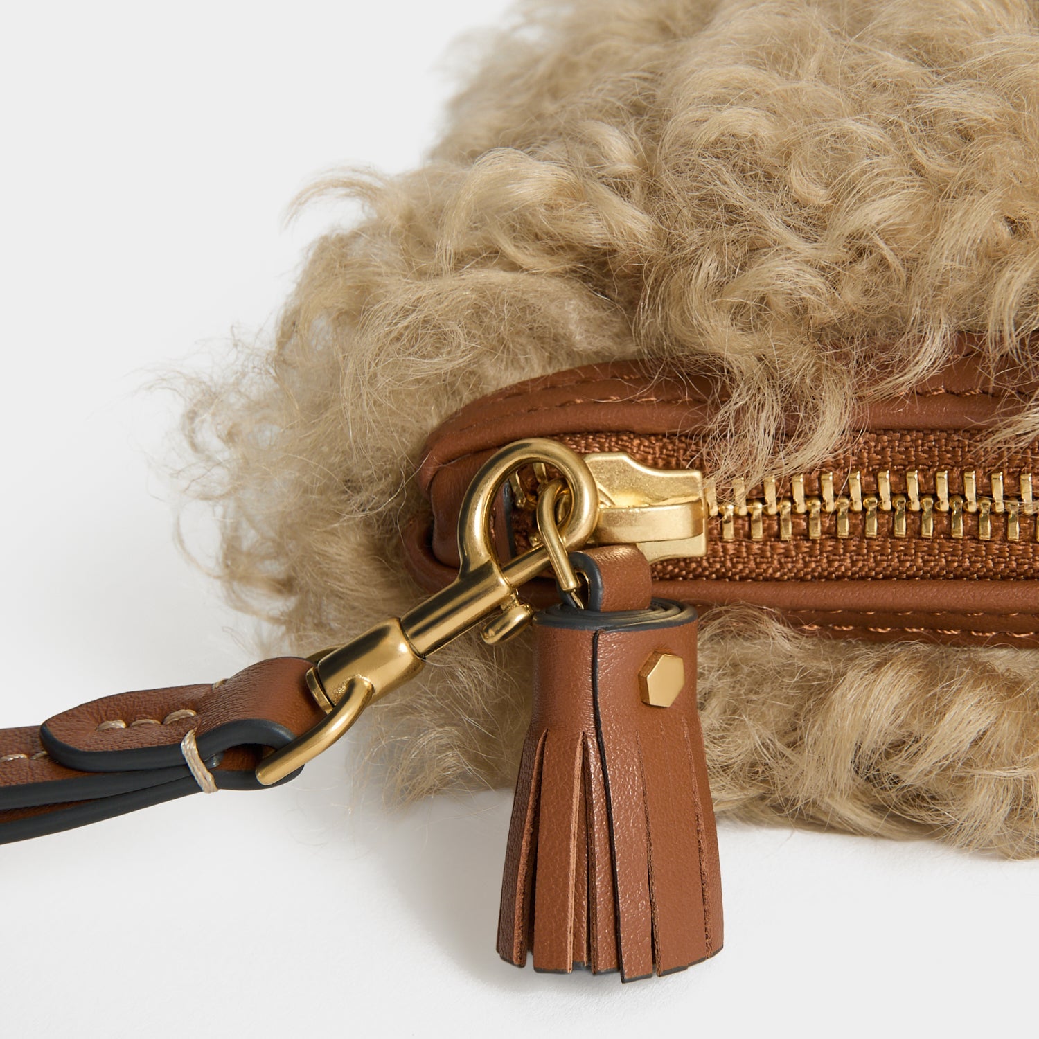 Shearling Eyes Clutch -

          
            Shearling/Smooth Leather leather in Taupe -
          

          Anya Hindmarch UK
