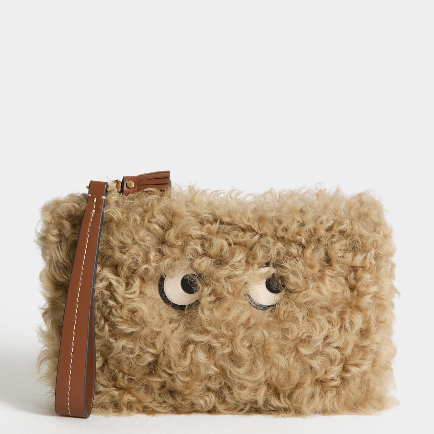 Shearling Eyes Clutch -

          
            Shearling/Smooth Leather leather in Taupe -
          

          Anya Hindmarch UK
