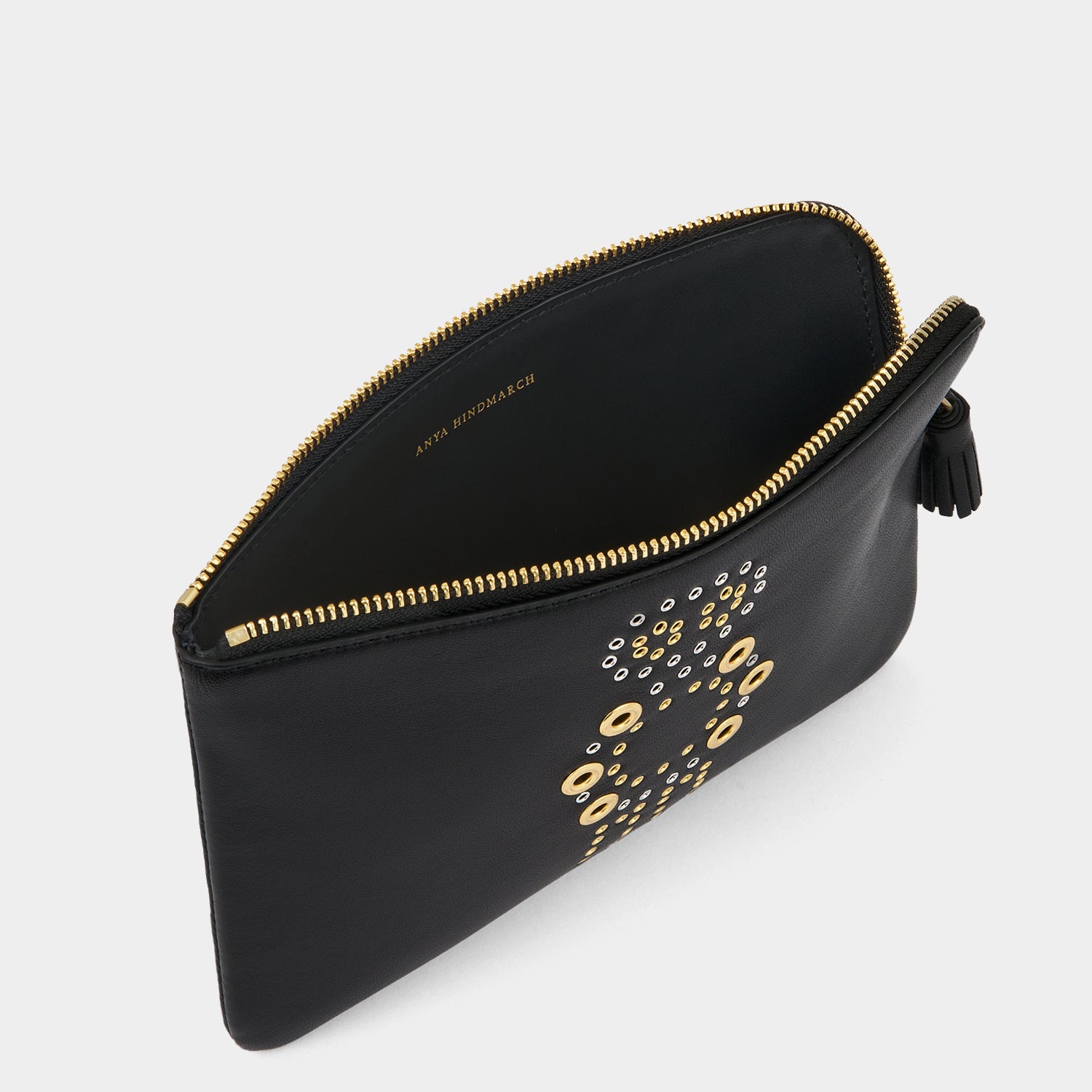 Eyelet Character Zip Loose Pocket -

          
            Smooth Leather in Black -
          

          Anya Hindmarch UK

