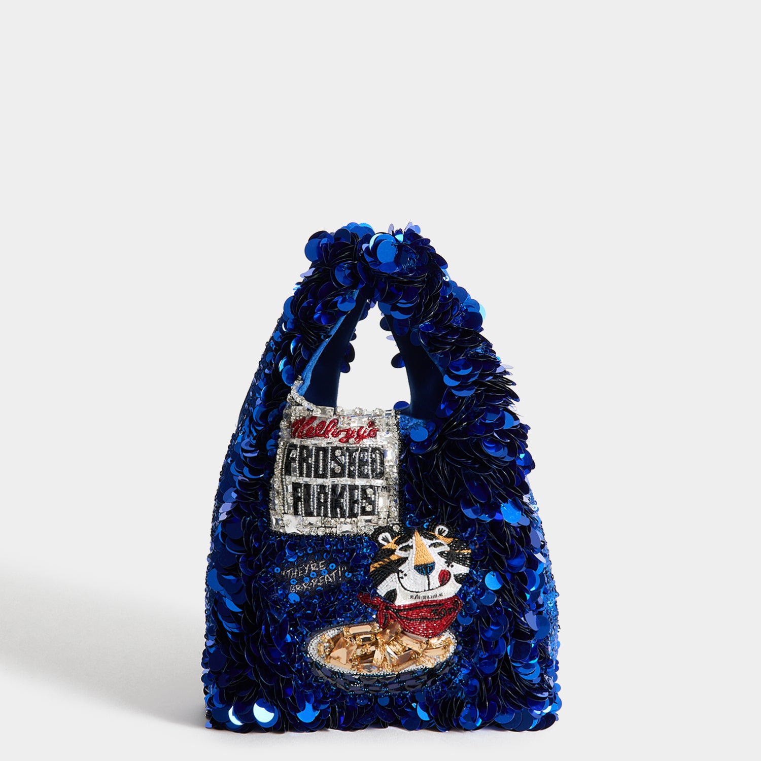 Anya Brands Frosted Flakes Mini Tote -

          
            Recycled Satin, Sequins and Beads in Blueberry -
          

          Anya Hindmarch UK
