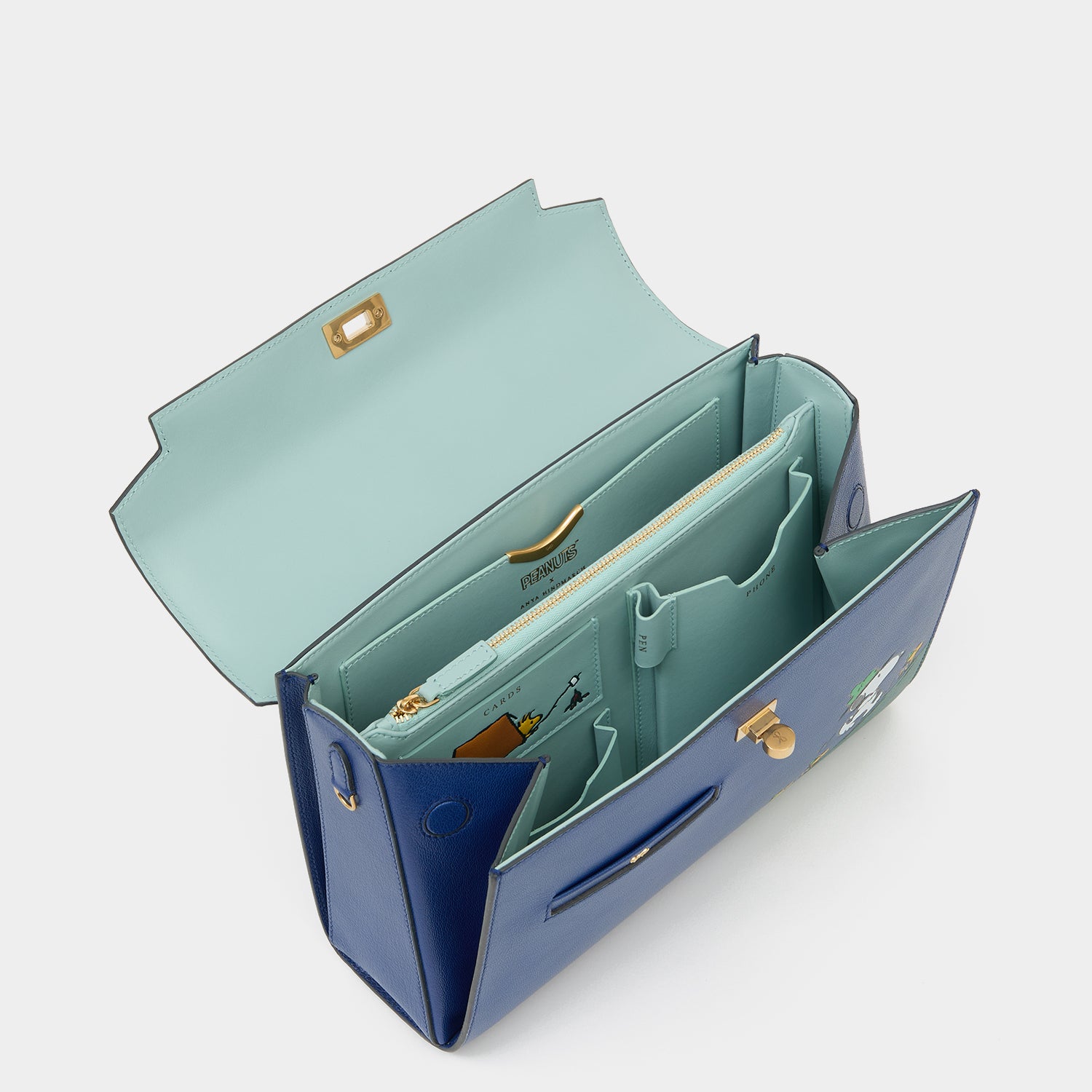 Peanuts Snoopy Mortimer Top Handle -

          
            Capra Leather in Monday Blue -
          

          Anya Hindmarch UK
