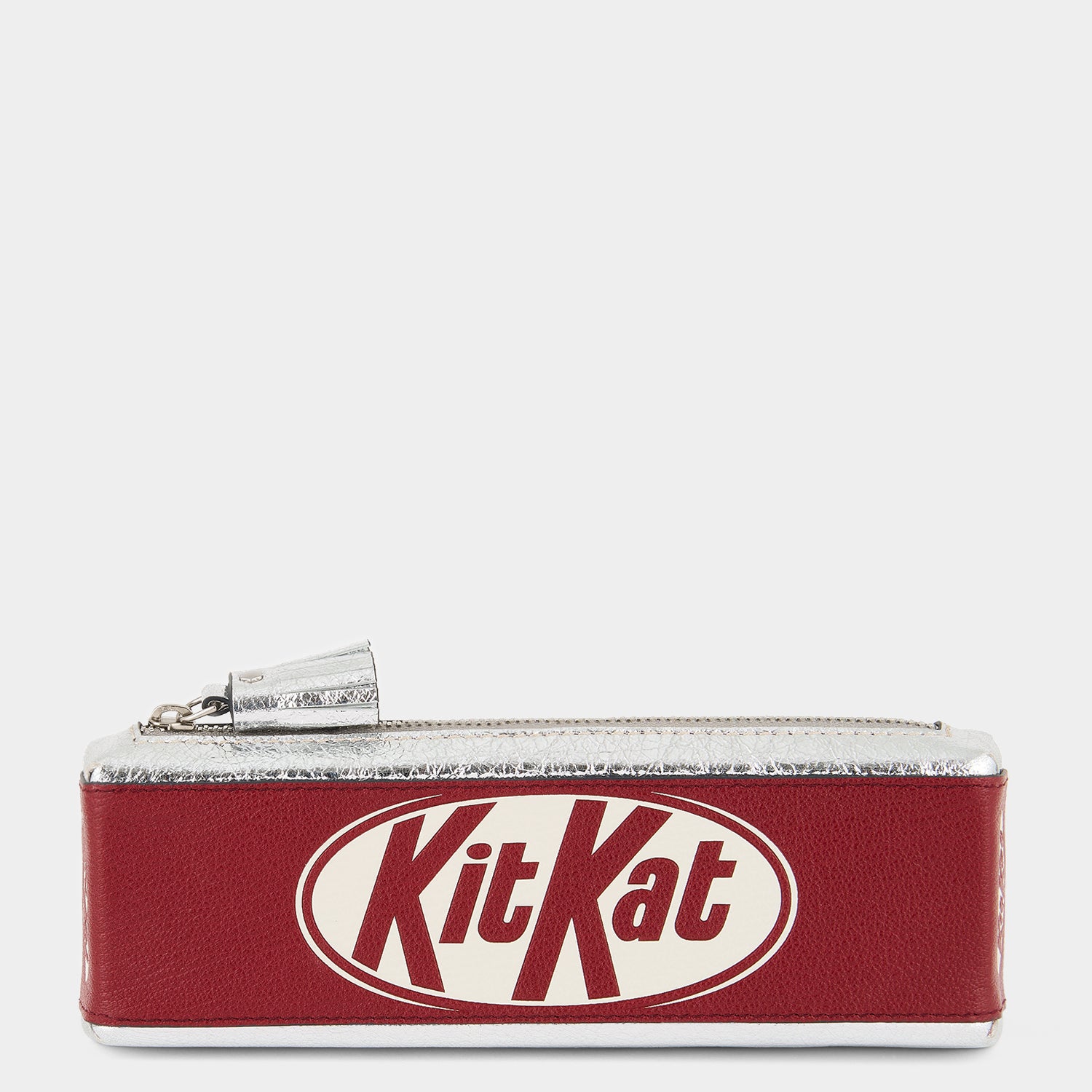 Anya Brands Kit Kat Pencil Case -

          
            Calf Leather in Red and Metallic Silver -
          

          Anya Hindmarch UK
