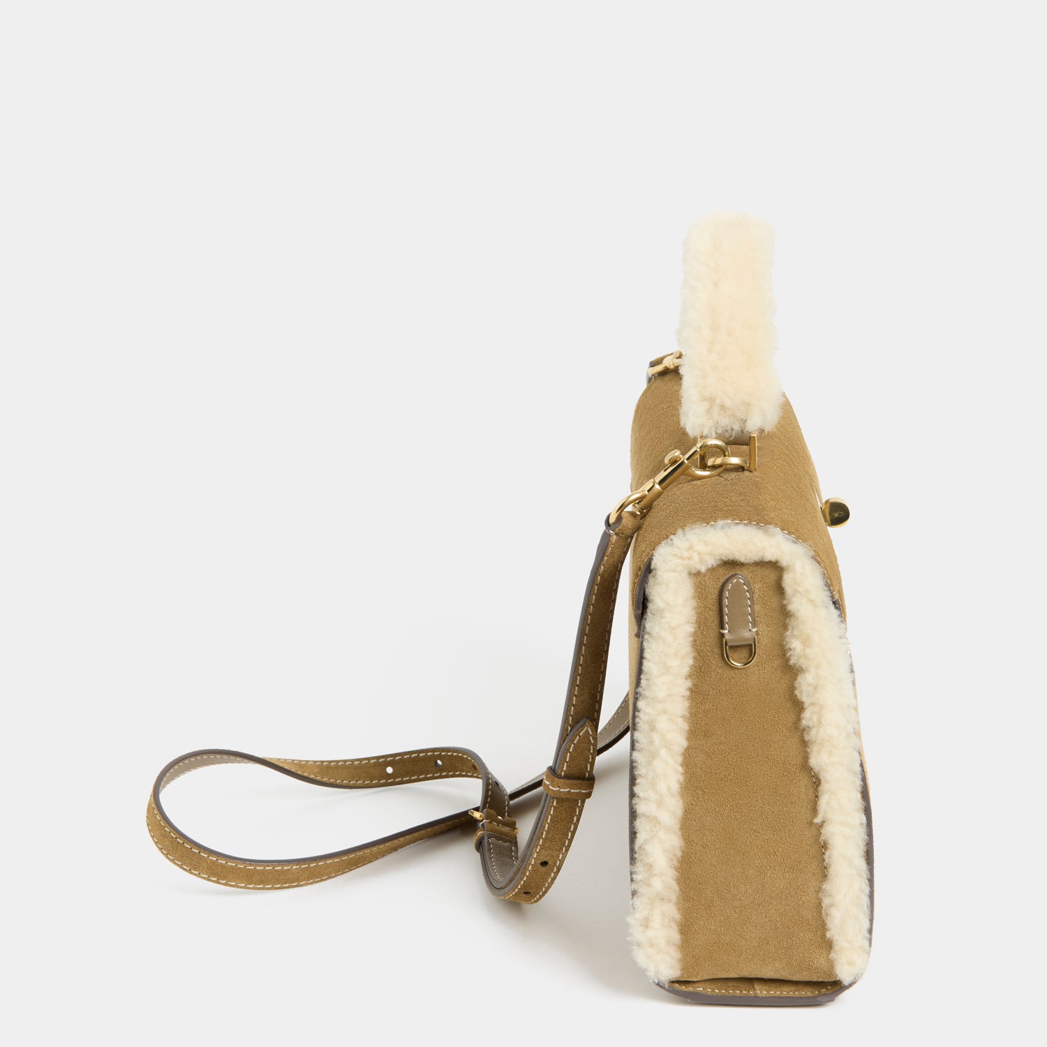 Mortimer Shearling Top Handle -

          
            Shearling/Suede Leather in Moutarde -
          

          Anya Hindmarch UK
