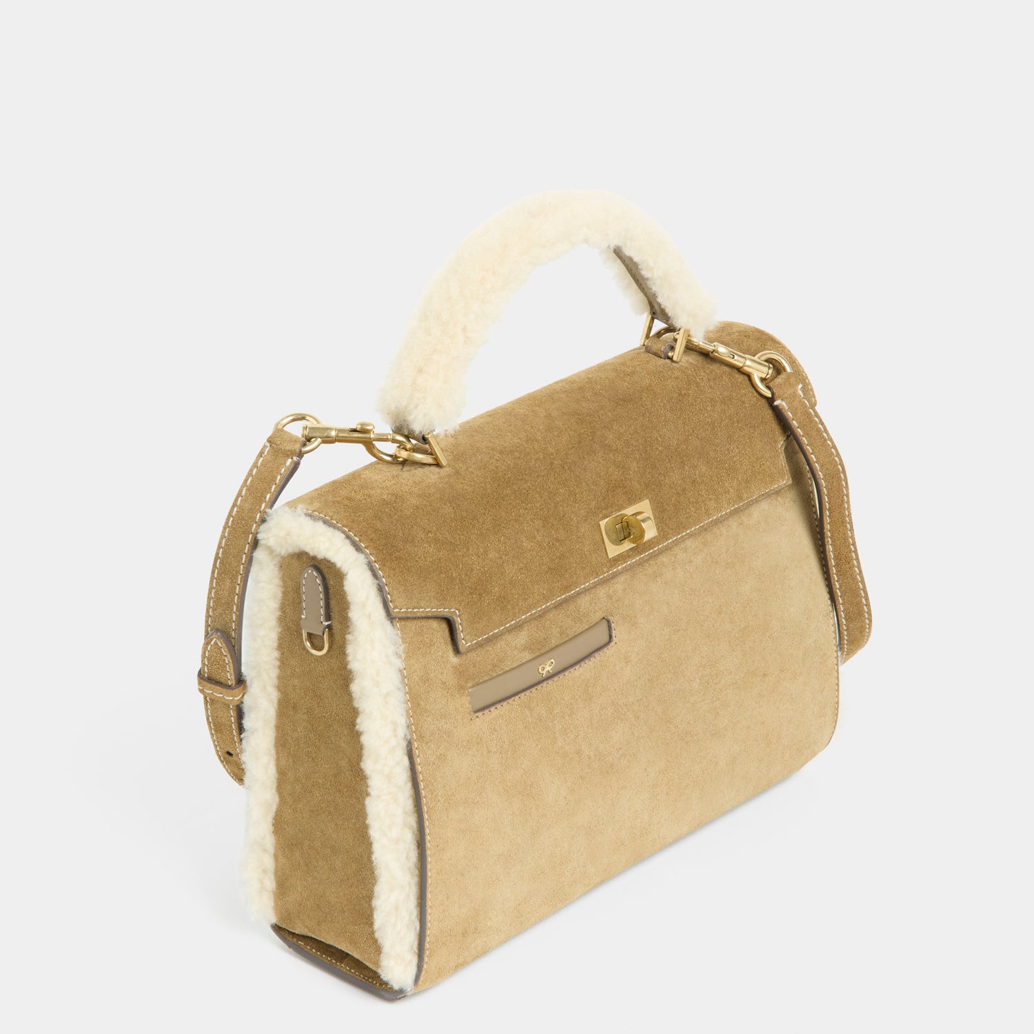 Mortimer Shearling Top Handle -

          
            Shearling/Suede Leather in Moutarde -
          

          Anya Hindmarch UK
