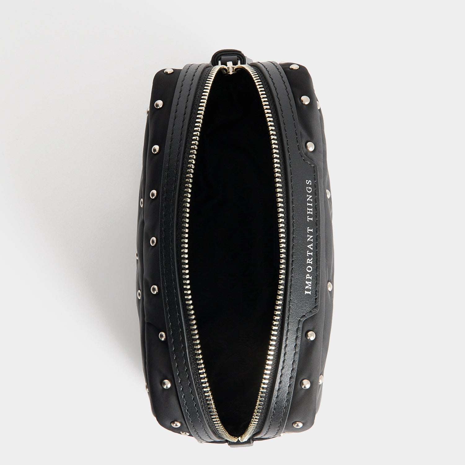 Studs Important Things Pouch -

          
            Recycled Satin/Calf Leather in Black -
          

          Anya Hindmarch UK
