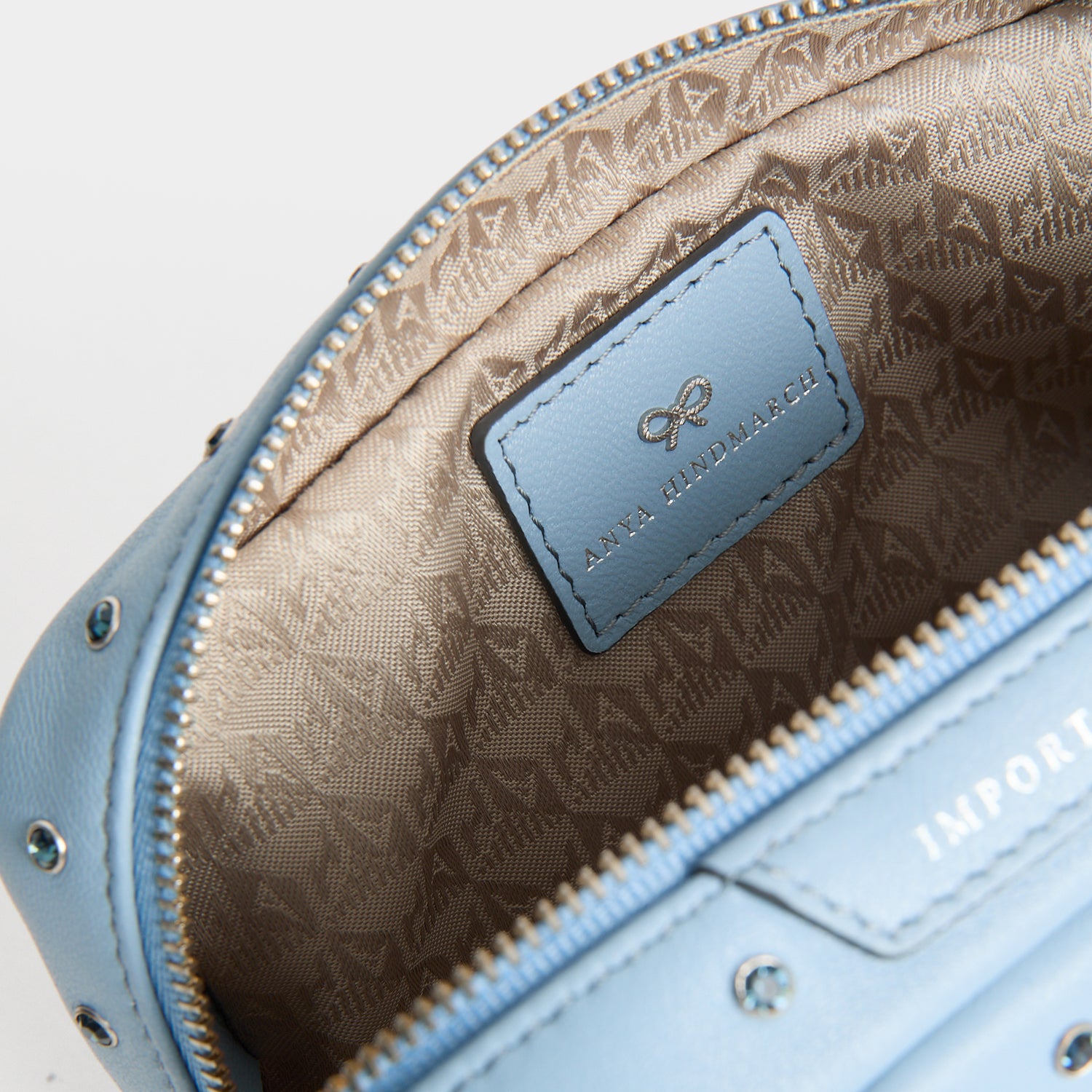 Crystals Important Things Pouch -

          
            Calf leather in School blue -
          

          Anya Hindmarch UK
