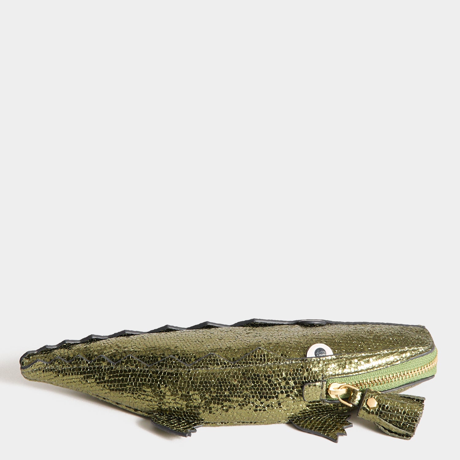 Crocodile Pouch -

          
            Metallic leather in Olive green -
          

          Anya Hindmarch UK
