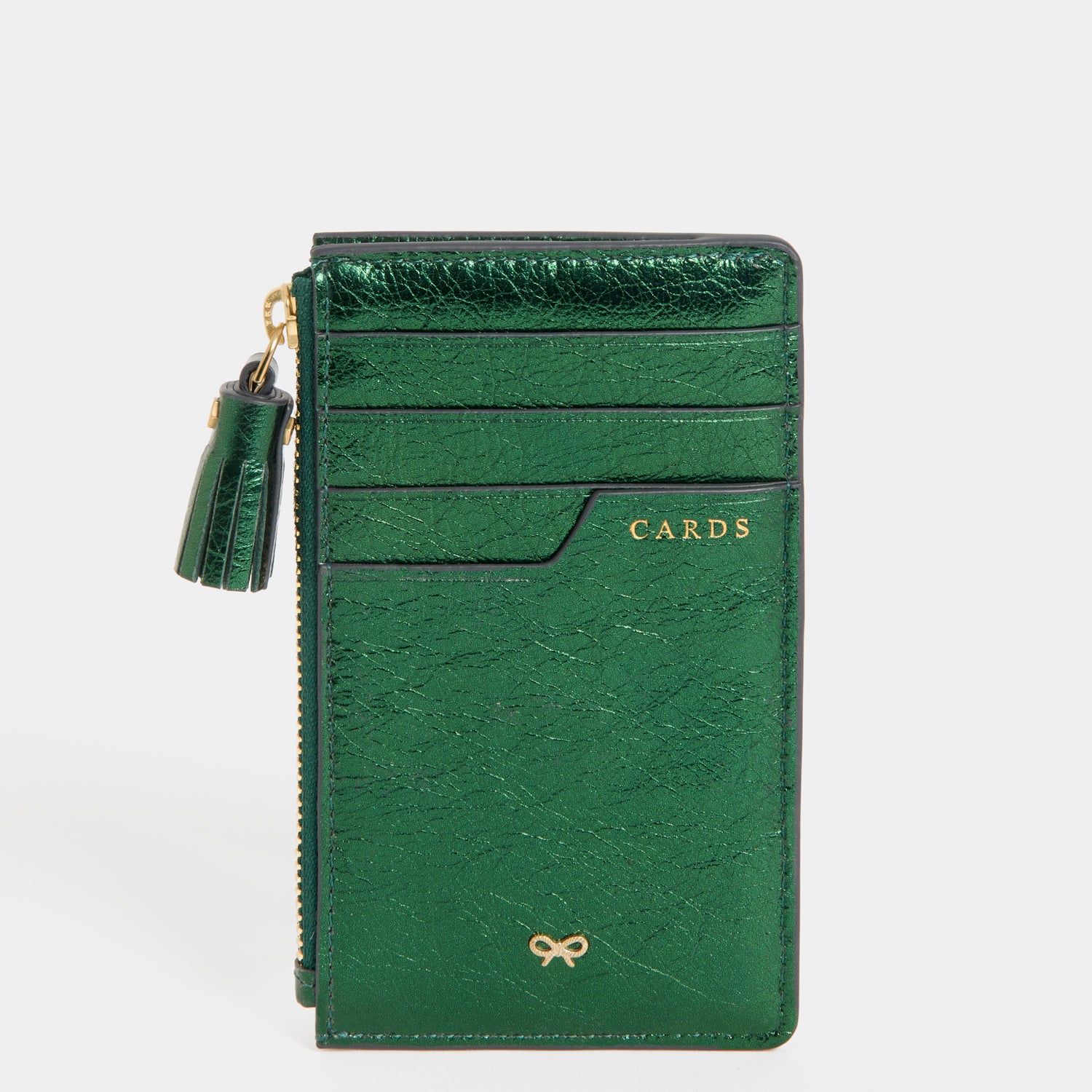 Anya Brands Berocca Zip Card Case -

          
            Capra Leather in Metallic Green -
          

          Anya Hindmarch UK
