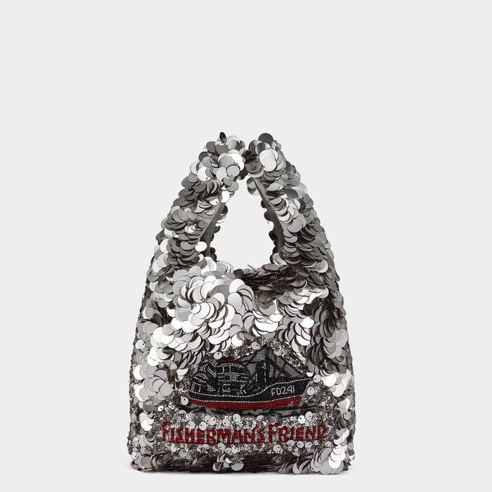 Anya Brands Fisherman's Friend Tote -

                  
                    Recycled Satin in Silver -
                  

                  Anya Hindmarch UK
