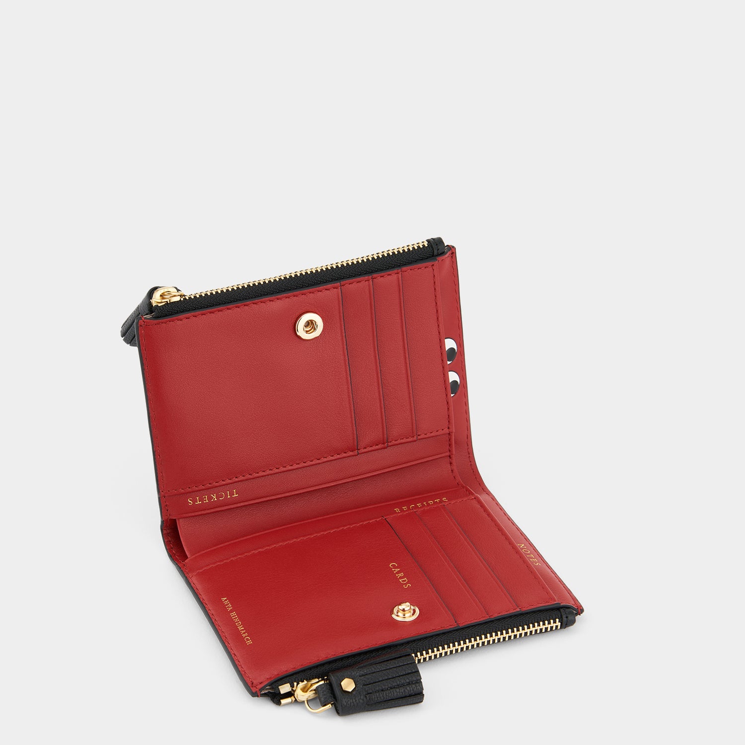 Peeping Eyes Small Double Zip Wallet -

                  
                    Capra Leather in Black -
                  

                  Anya Hindmarch UK
