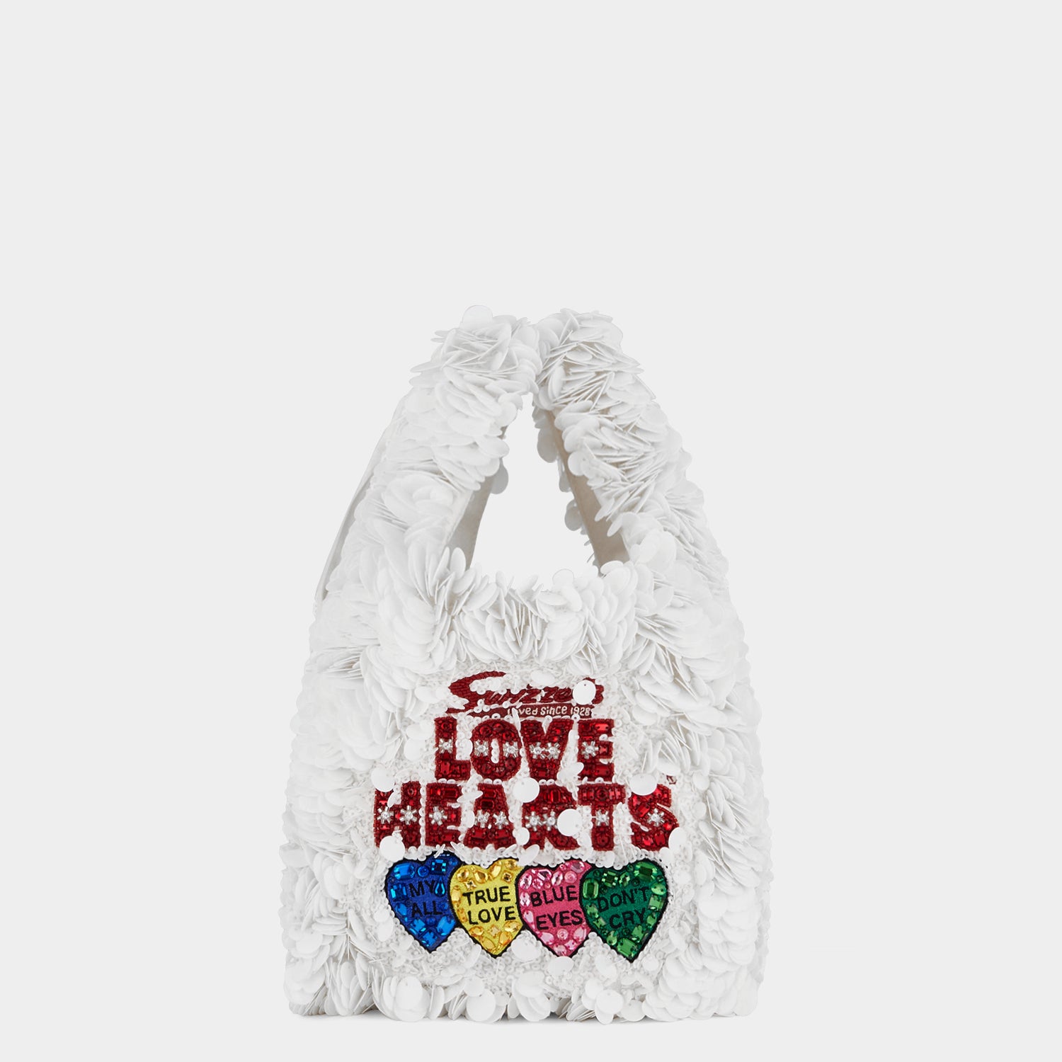 Anya Brands Love Hearts Mini Tote -

                  
                    Sequins in Optic White -
                  

                  Anya Hindmarch UK
