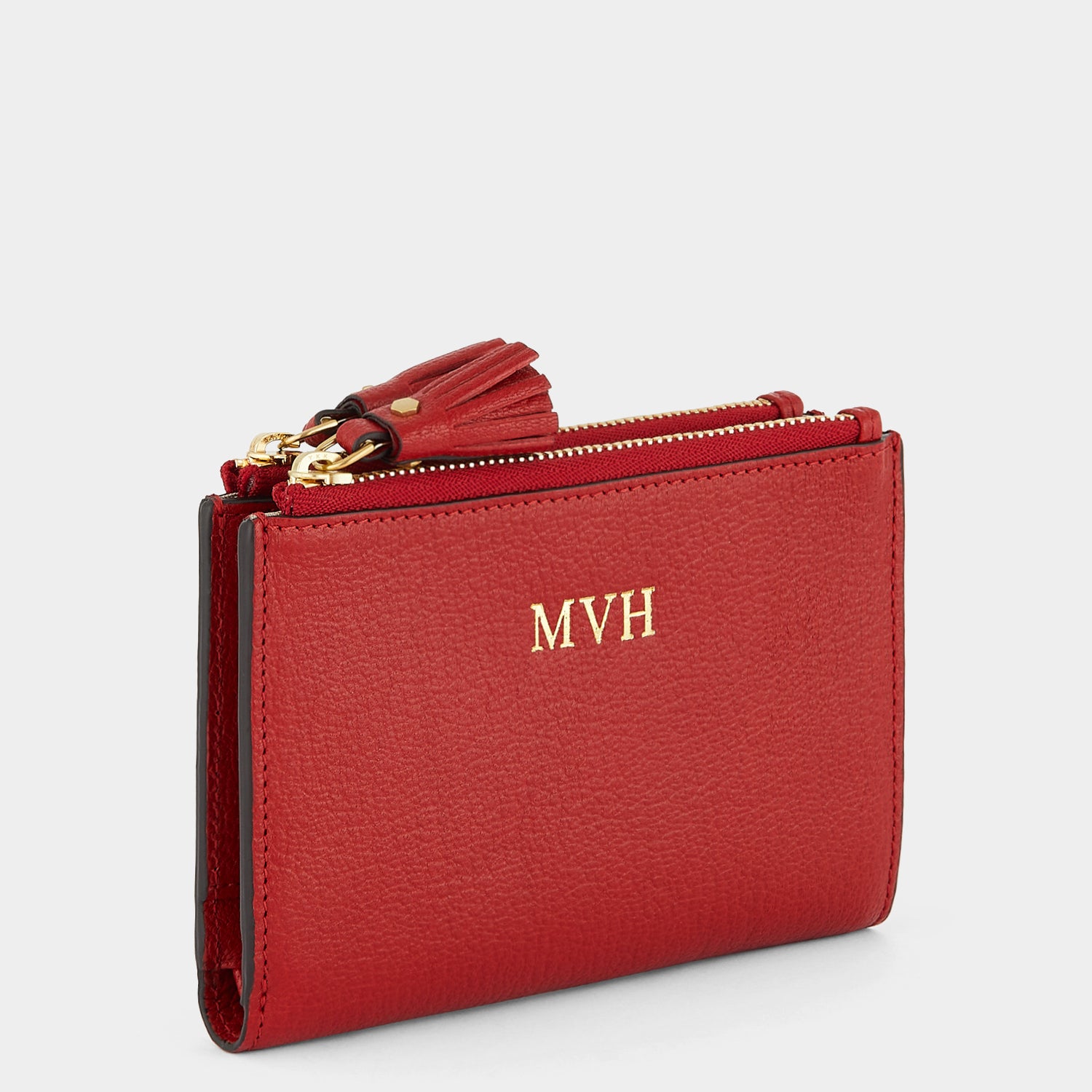 Small Double Zip Wallet Capra Leather in Red - Main Image