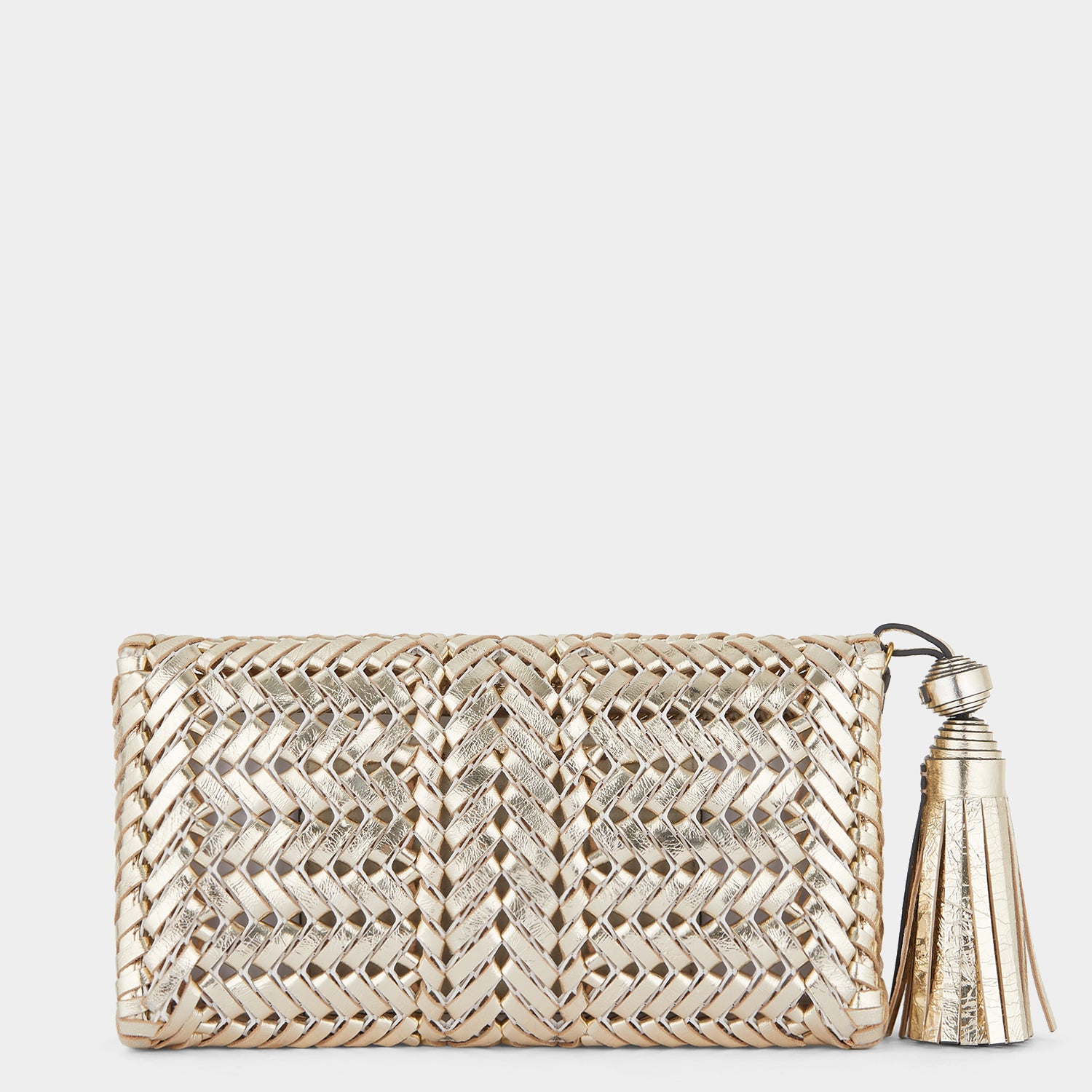 Neeson Tassel Clutch -

                  
                    Capra Leather in Gold -
                  

                  Anya Hindmarch UK
