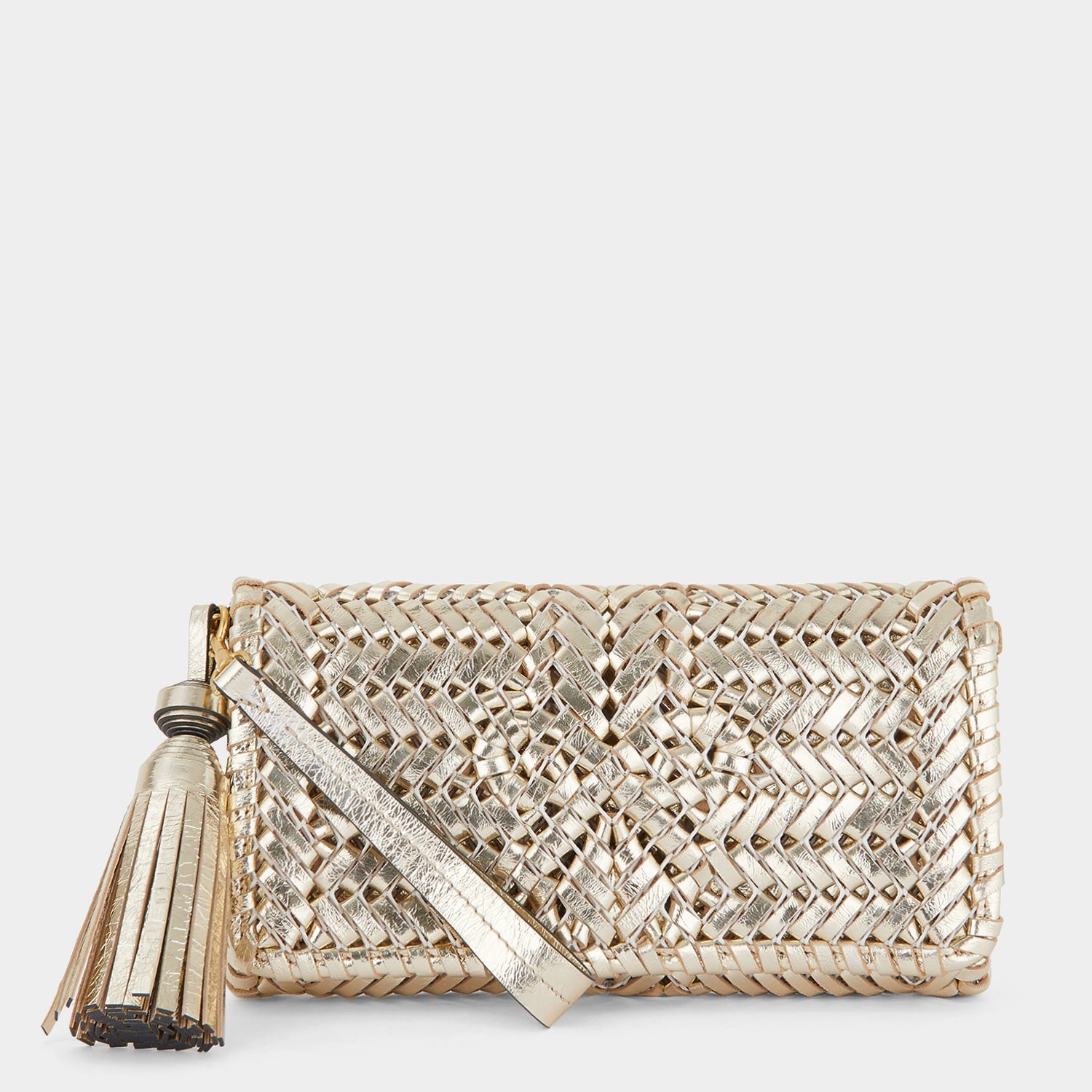 Neeson Tassel Clutch -

                  
                    Capra Leather in Gold -
                  

                  Anya Hindmarch UK
