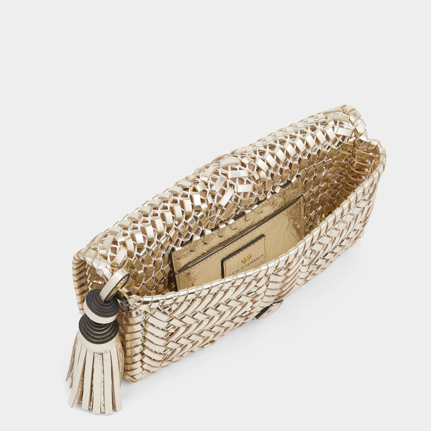 Neeson Tassel Clutch -

                  
                    Capra Leather in Gold -
                  

                  Anya Hindmarch UK
