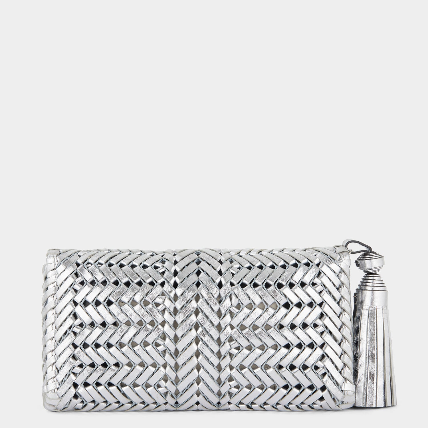 Neeson Tassel Clutch -

                  
                    Capra Leather in Silver -
                  

                  Anya Hindmarch UK
