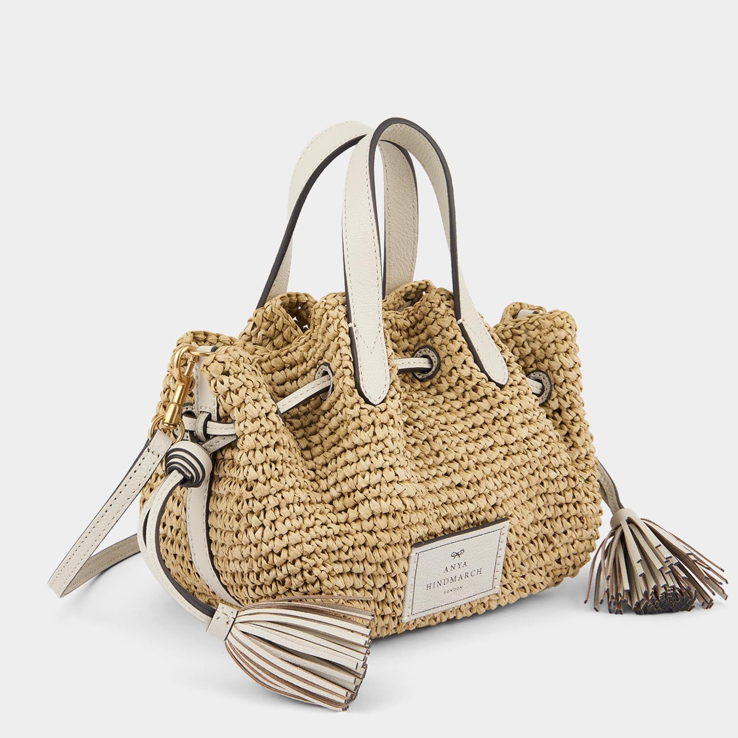 Raffia Drawstring Small Tote -

                  
                    Leather in Chalk -
                  

                  Anya Hindmarch UK

