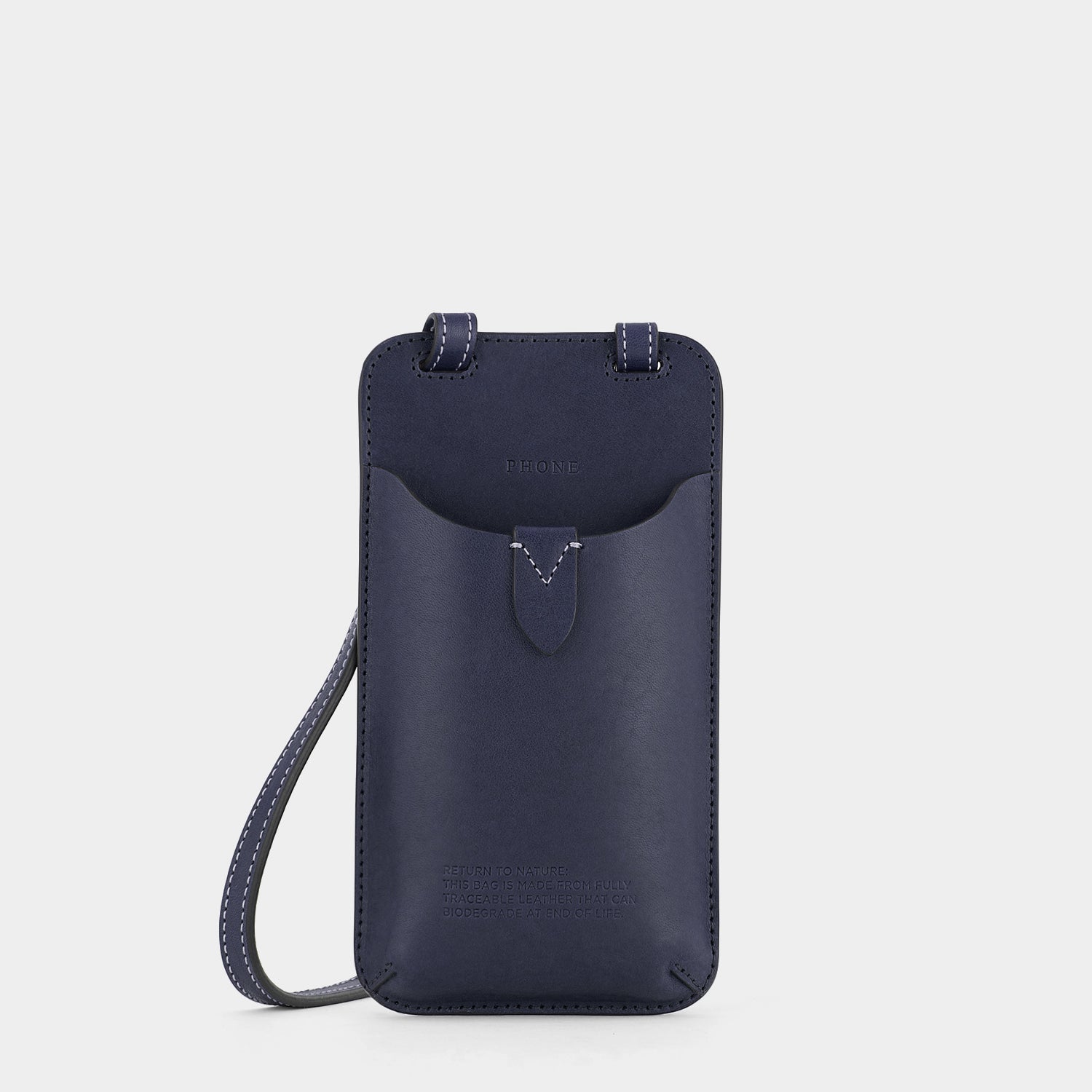 Return to Nature Phone Pouch on Strap -

                  
                    Compostable Leather in Marine -
                  

                  Anya Hindmarch UK
